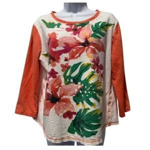 Chico’s Weekends Tropical Floral Raglan Sleeve Top Size 2 (M)